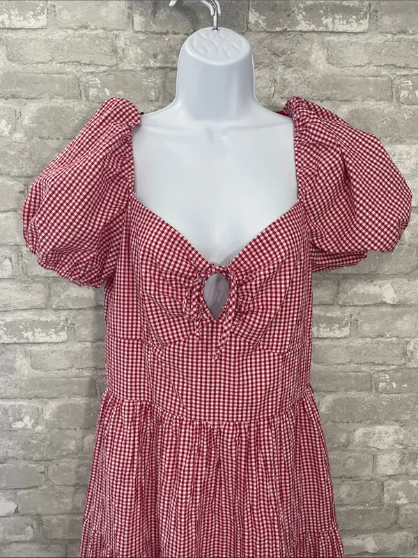 City Triangles Red Gingham Puff-Sleeve Midi Dress - Image 2