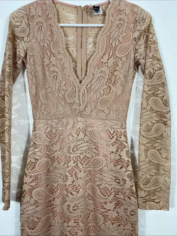 Windsor Long Sleeve Lace Bodycon Dress in Blush Size XS 90% Nylon - Image 4
