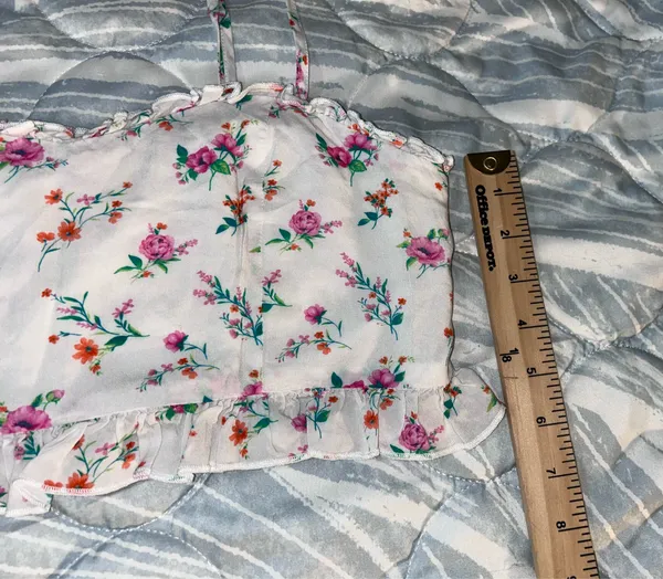 Altar’d State Large Cream Floral Ruffle Crop Top Smocked Back Adjustable Straps - Image 3