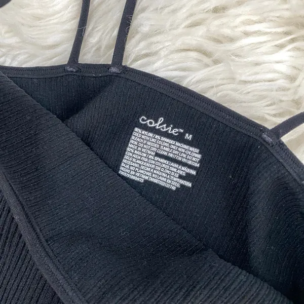 Colsie Black Ribbed Crop Tank Top Double Straps Grunge Alt Summer Spring - Image 5