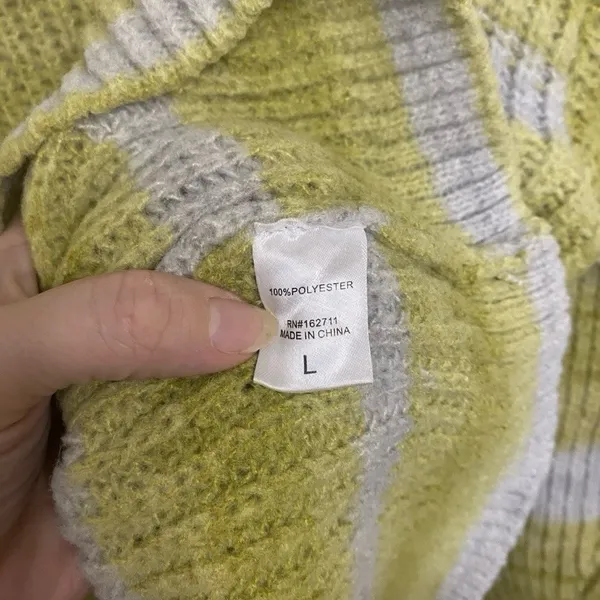 99 Jane Street Women’s Stripped Turtleneck Sweater Size L Yellow Gray RibbedKnit - Image 3