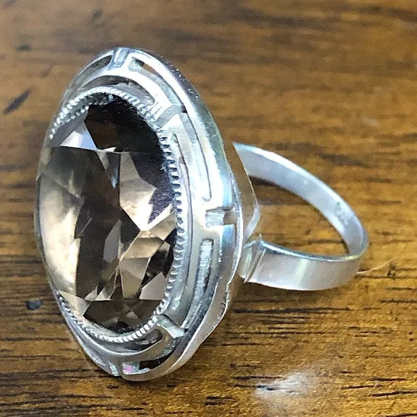 Faceted Smokey Quartz and Sterling Silver Vintage Cocktail Ring Size 6 - Image 4