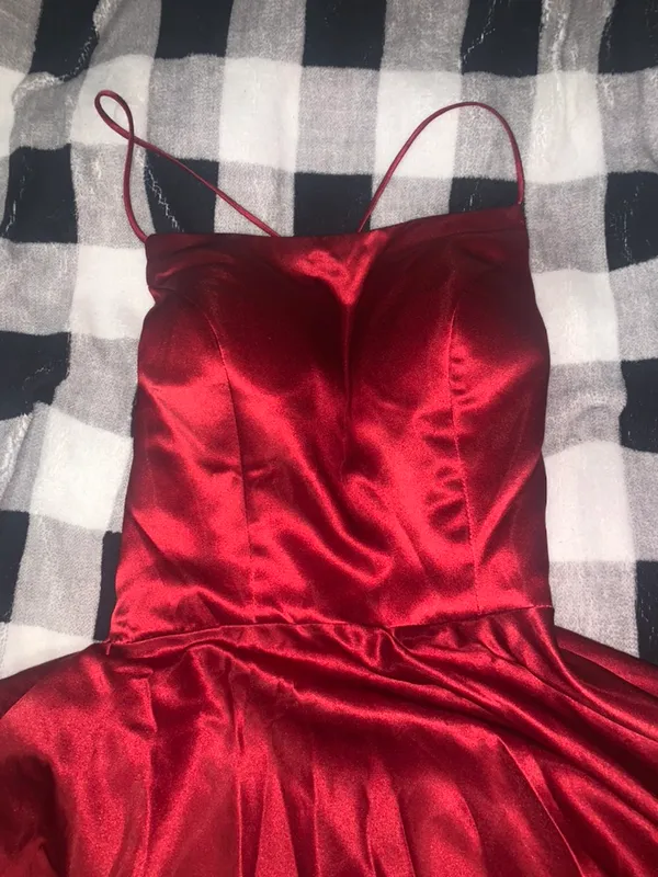 Burgundy Satin Prom Dress - Image 4
