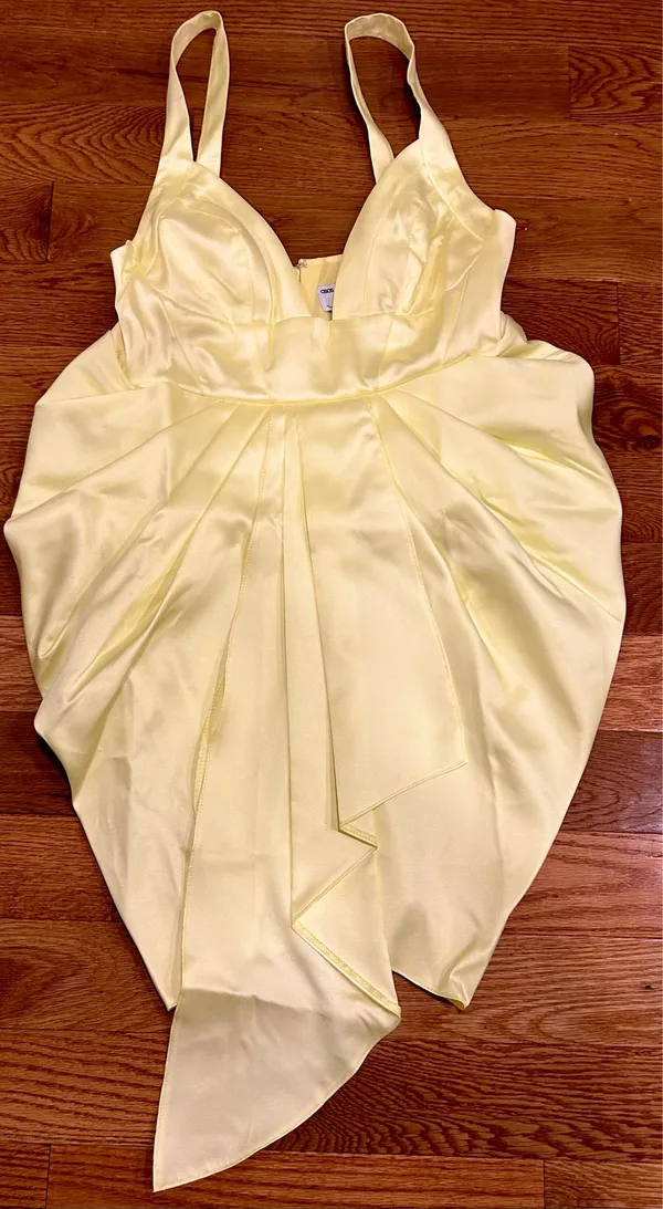 Asos Luxe viral Structured yellow Drape Satin Plunge Mini Dress size US 8 /UK 12 - Image 9