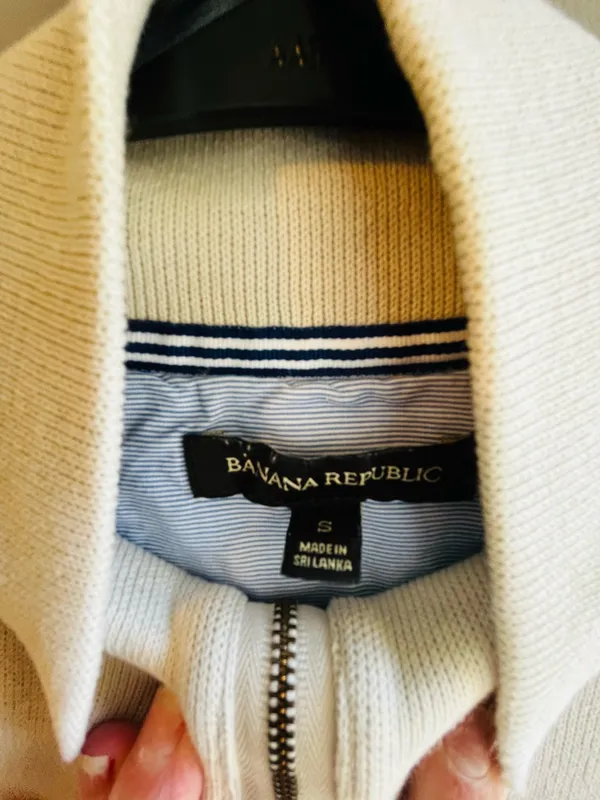 Banana Republic Women’s Cream Quarter-Zip Pullover Sweater Elbow Patches Small - Image 5