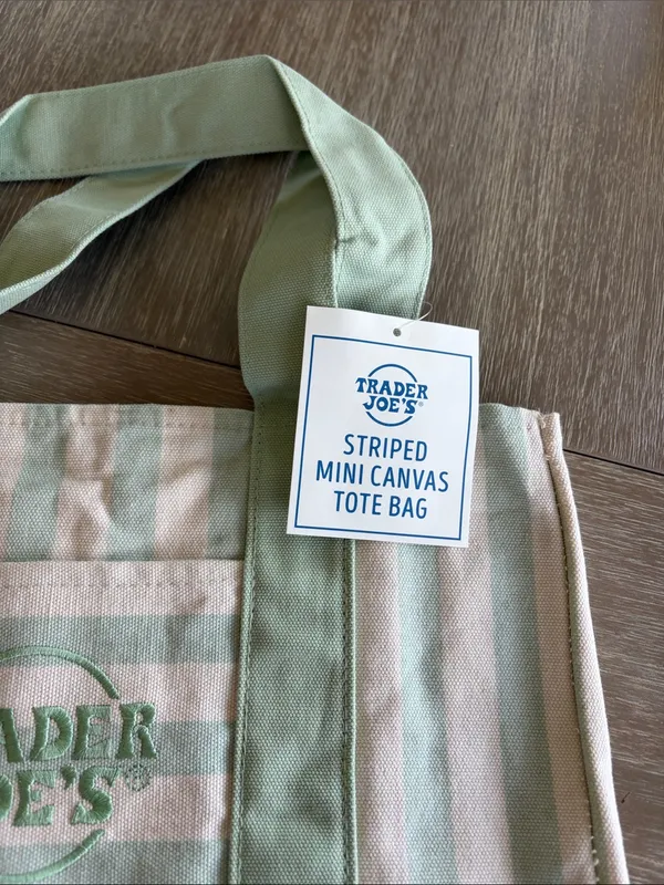 Trader Joe's Mint Green Striped Canvas Tote - Image 2