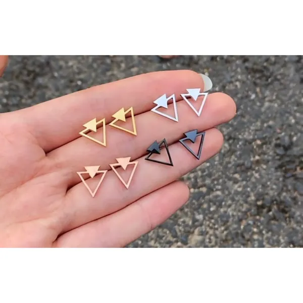 Unisex Triangle 18k‎ Gold Plated Silver Stud Earrings, 10mm - Image 5