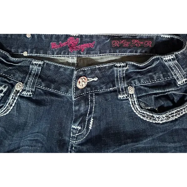 ROCK‎ & ROLL COWGIRL Jeans 28x32 Dark Wash Studded Side Seam Embellished Western - Image 7