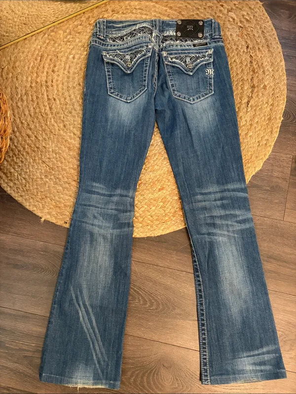 Miss Me Blue Flare Jeans with Faded Wash - Image 4