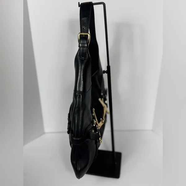 GUCCI Vintage BLACK LEATHER 85TH ANNIVERSARY GG MONOGRAM HOBO BAG - Image 4