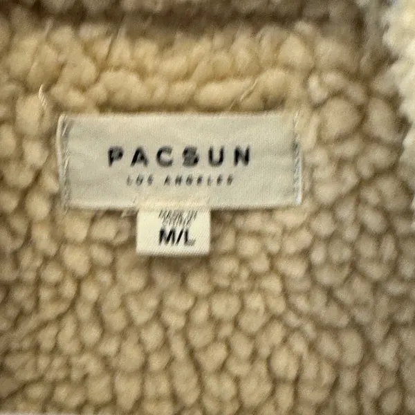 PacSun Denim Sherpa Lined Biker Jacket Dark Wash Faux Fur Moto Coat M/L - Image 6