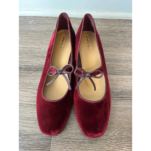 J. Crew Velvet bow tie–heeled Mary Janes in Vintage Burgundy Size 10 - Image 3