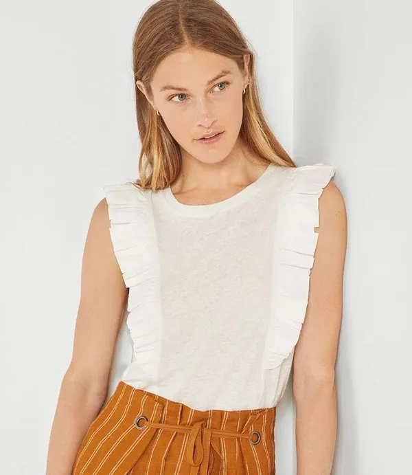 Bcbgmaxazria Sleeveless Ruffle Knit Top Size L WHITE NEW - Image 3