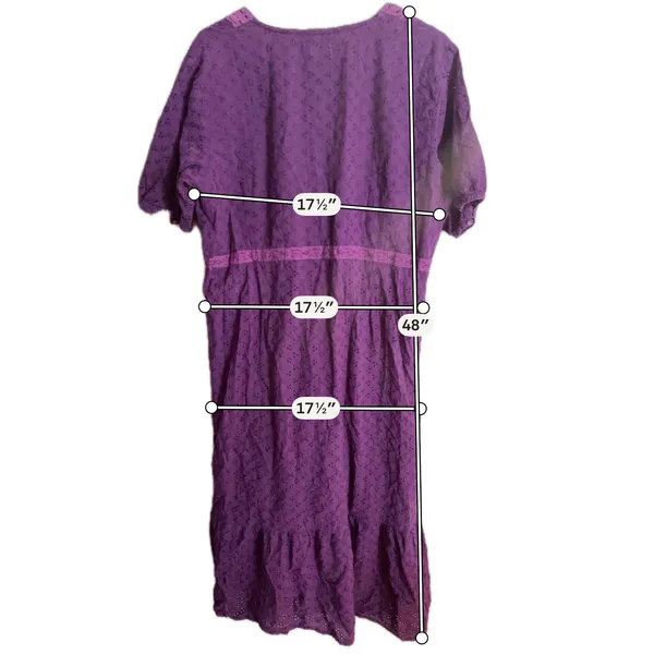 Ulla Popken Purple Eyelet Cotton Midi Dress‎ Lace Trim A-Line 82212 Womens M - Image 5