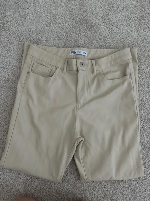 Cream Zara Faux Leather Straight Leg Jeans - Image 4