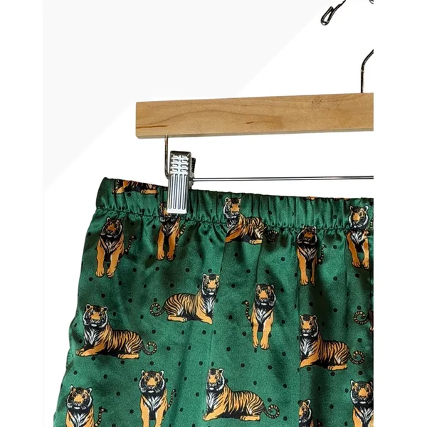 Ekouaer Satin Pajama Set Women XL Green Tiger Print Shorts Set Loungewear - Image 9