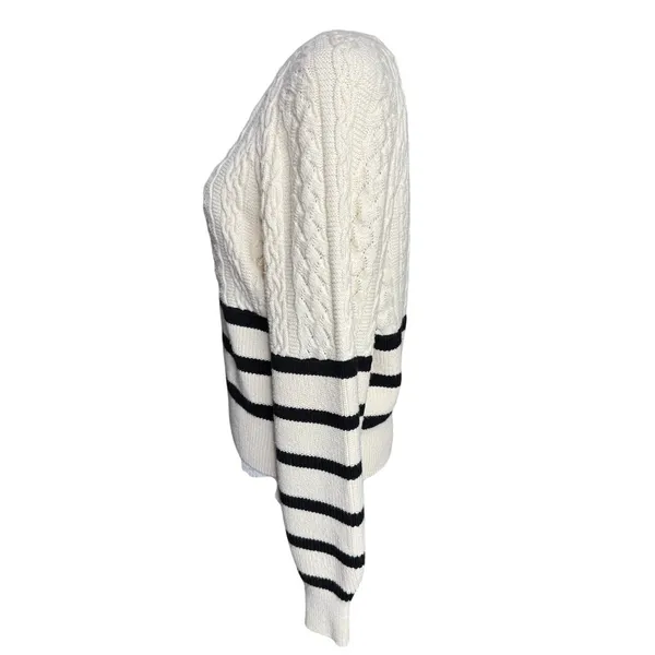 Express Striped Cable Knit Sweater Cream Black Cropped Size S Preppy Coastal - Image 4
