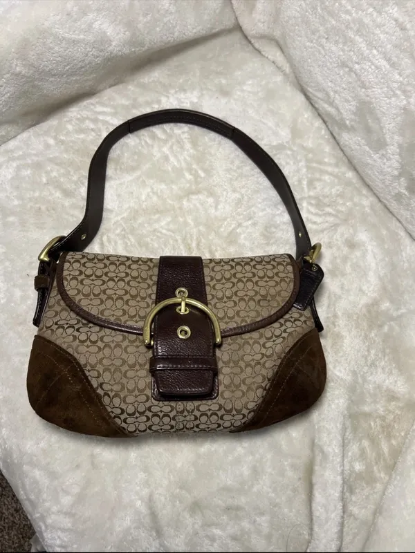 Rare Vintage Coach Soho Y2K Signature Shoulder Bag Brown Canvas & Suede 6818 - Image 2