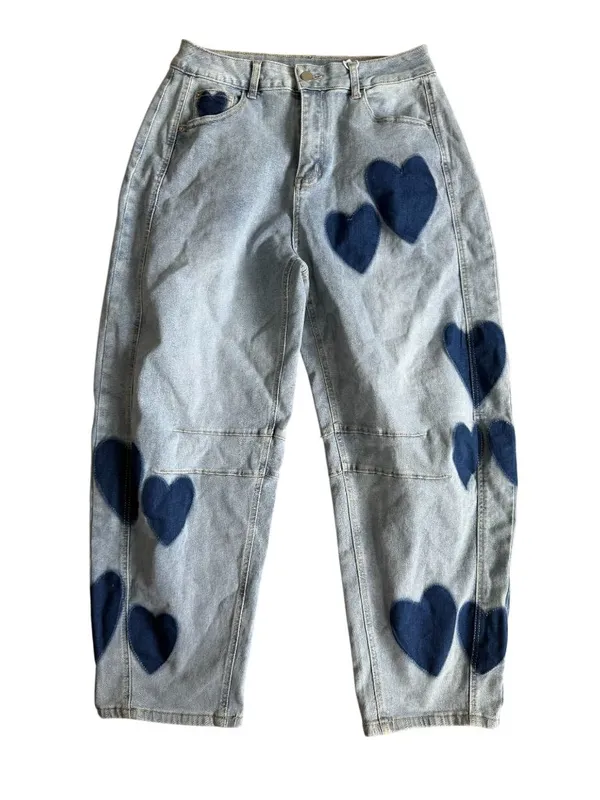 CHARTOU Heart Print Denim Barrel Leg Jeans Size Medium (8/10) NEW NWT - Image 7