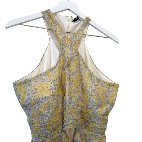 Likely Lucy Dress Yellow Blue Floral Cutout Halter Midi Size 10 - Image 5