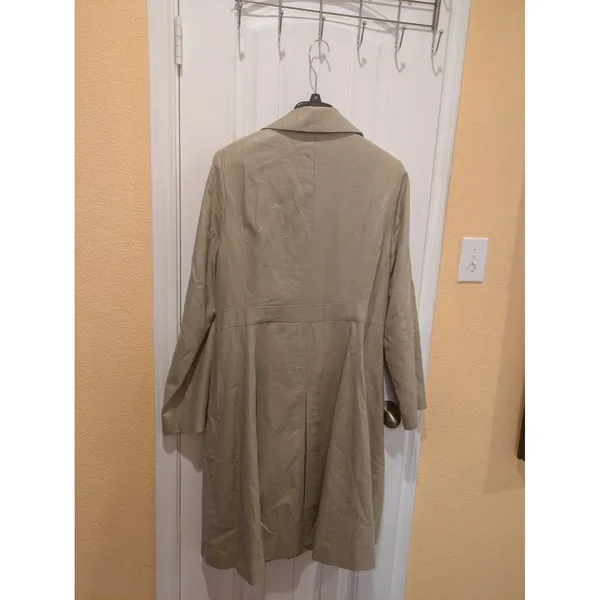 Isaac Mizrahi Linen Trench Coat Beige Size XL Satin Lined Shimmer Long - Image 9