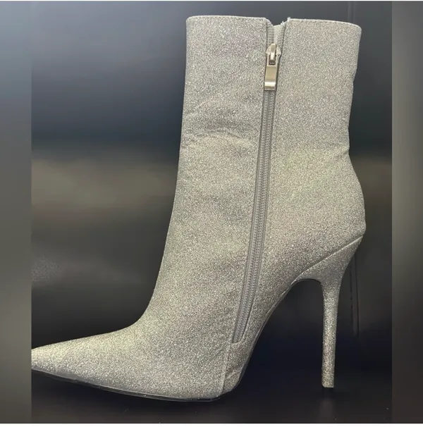 EGO DEVOTED POINTED TOE STILETTO HEEL ANKLE BOOT IN SILVER GLITTER - Image 3