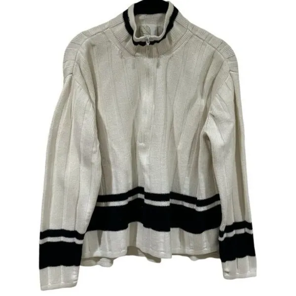 Y2K Dana B. and Karen Black White Stripe Knit Zipup Jacket‎ Old Money Academia M - Image 2