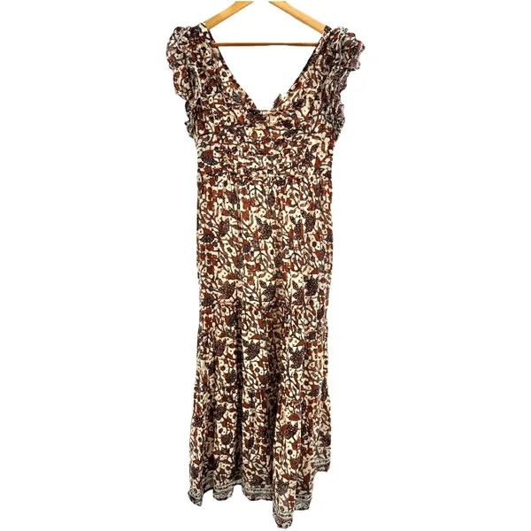 HOUSE OF HARLOW 1960 Boho Floral Open Tie Back Maxi Ruffle‎ Dress Cotton Medium - Image 5