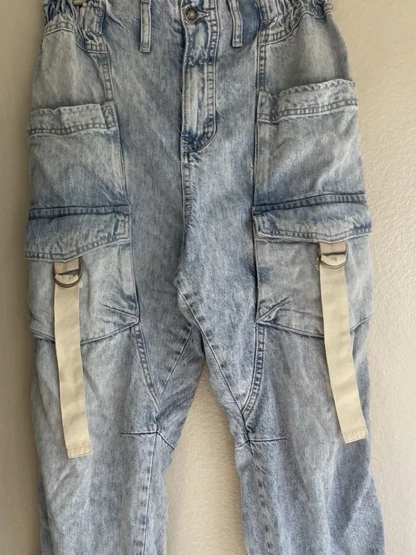 Free People We The Free Hazel Pull On Drop Waist Harem Cargo Pocket Jeans Sz Small - Image 10