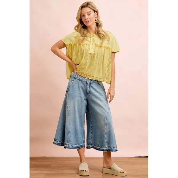 BiBi Solid Jersey With Lace Combo Ruffled Buttoned Top - Image 13