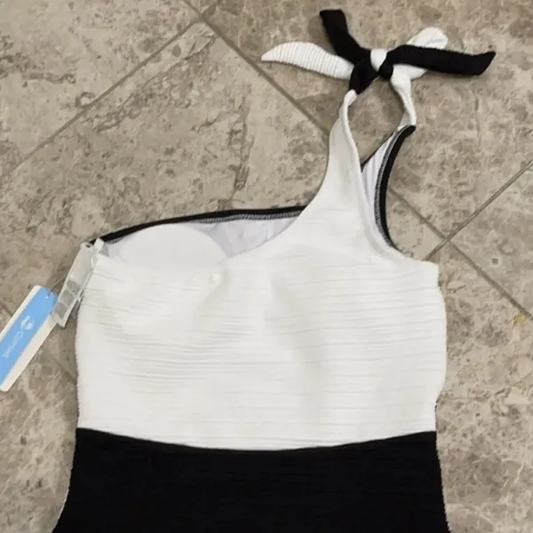 CUPSHE One Piece Swimsuit Color Block One Shoulder Bowknot Bathing Suit … - Image 8