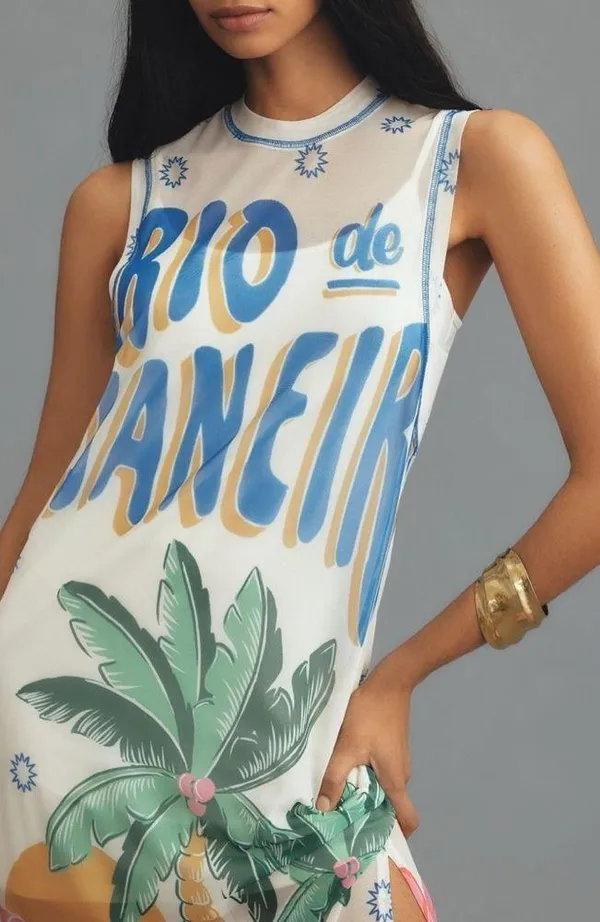 FARM RIO Graphic Mesh Midi Dress XS - Image 5
