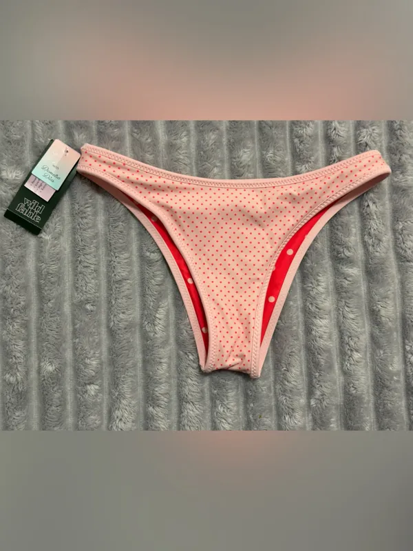 wild fable Red Polka Dot Bikini Bottom with Light Pink Trim - Image 2