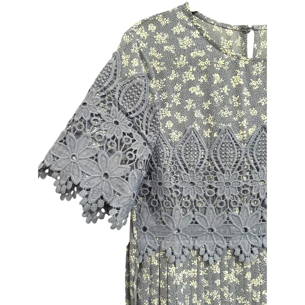 Saving Paige Floral Lace Pleated Midi Dress Women's Size S Blue Modest Dainty‎ - Image 3