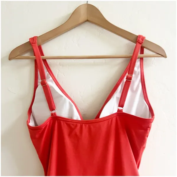 Michael Kors One Peice Faux Wrap Swimsuit Gold Tone Ring Accent Size 10 Orange - Image 12