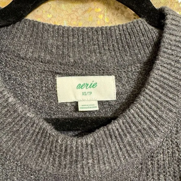 Aerie Dark Gray Oversized Ribbed Knit Drop Shoulder‎ Crewneck Sweater XS - Image 3
