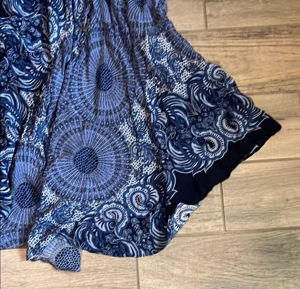 Blue and White Ruffled Asymmetrical Midi Skirt - Image 5