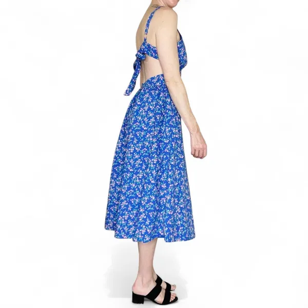 Mable Blue & Pink Floral Cottage Open Back Sleeveless Midi Dress - Image 6