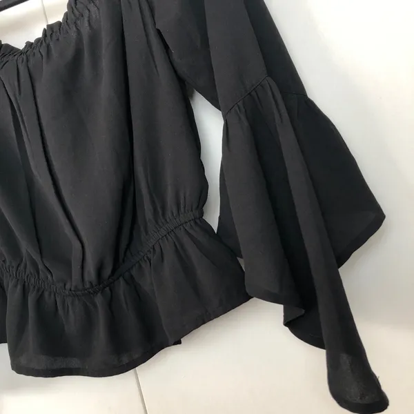 Express Off The Shoulder Flare Sleeve Top Black - Image 3