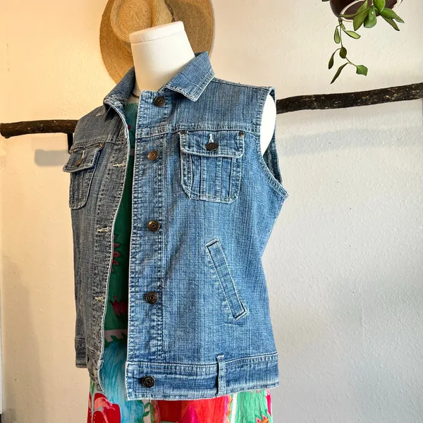 Vintage 90s Relativity Cotton Denim Utility Cargo Vest Size Medium - Image 4