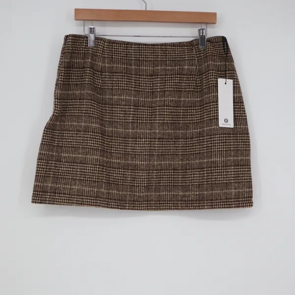 Cider Brown Plaid Wool Blend Mini Skirt L Glen Check A-Line - Image 2
