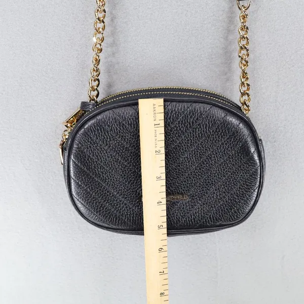 Karl Lagerfeld Paris Charlotte Crossbody Leather Black Gold Chain‎ Round Pattern - Image 3