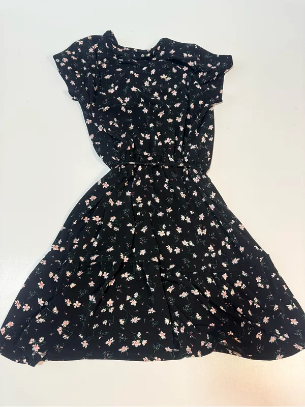 Banana Republic Black Floral Tie-Waist Mini Dress - Image 2