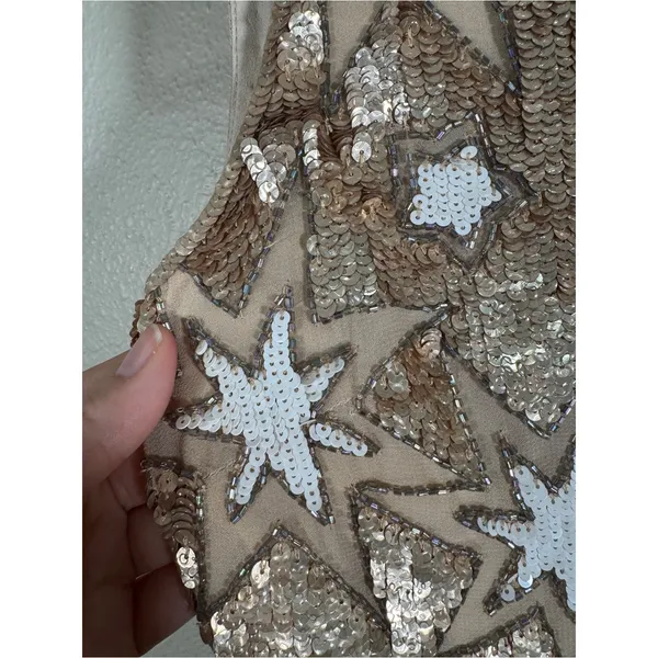 Anthropologie BHLDN Gold Sequin Star Mini Dress Womens 2 Formal Prom Verseau - Image 12
