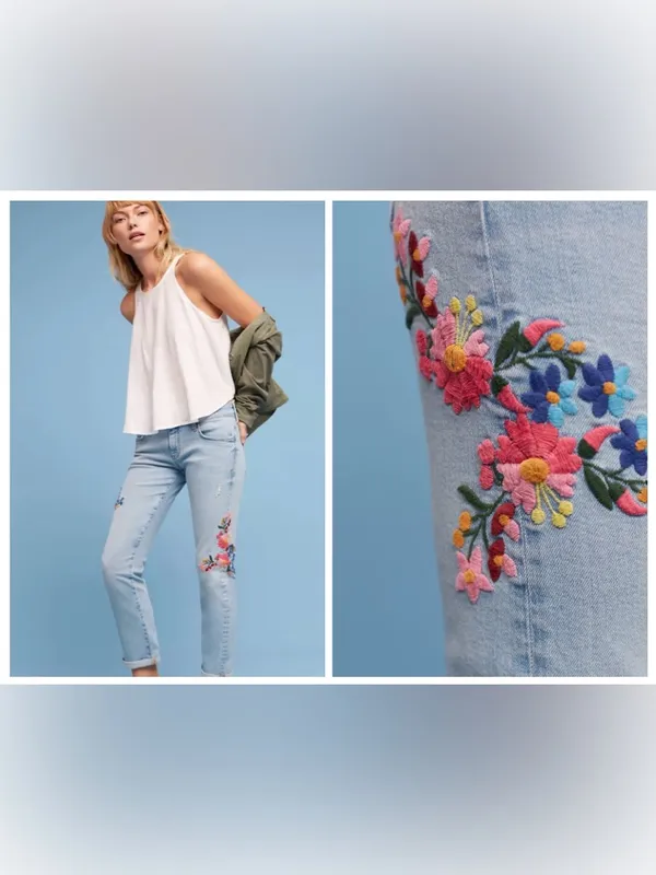 Anthropologie Pilcro Light Blue Embroidered ankle Jeans - SZ:30 - Image 4