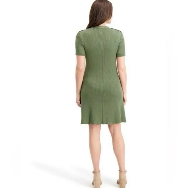 French Connection Sage Green Ribbed Midi Dress - Image 2