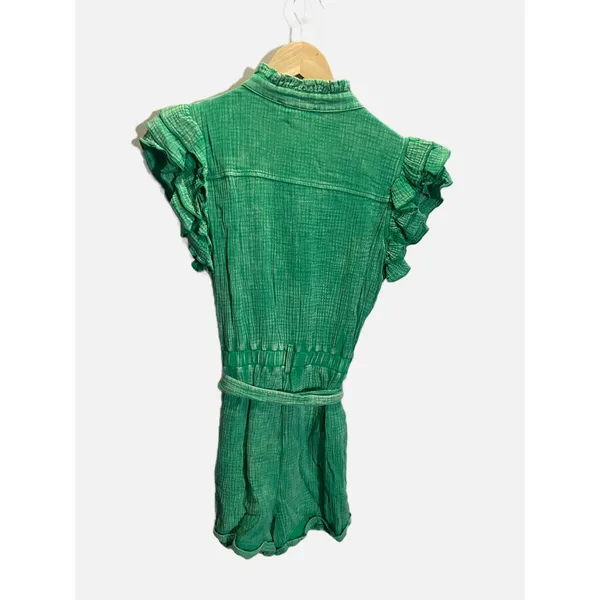 Sewn + Seen Romper Womens L Green Ruffle Sleeve Button Front Gauze Boho Summer‎ - Image 4