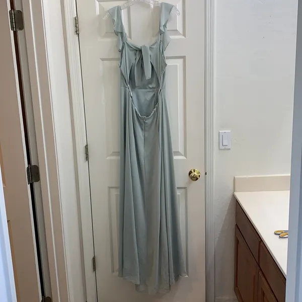 Bhldn Diana Sage green mint gown ruffle slit med - Image 13
