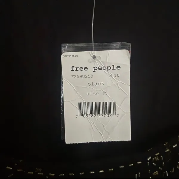 NWT Free People Beaded Black Boho Top size Medium - Image 5