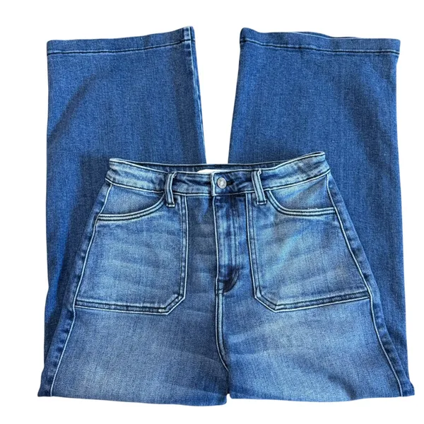 KanCan Wide Leg Jeans Size 27 Dark Wash High Rise Cropped Stretch Sailor - Image 5